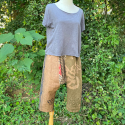 柿渋染め サルエルパンツ 綿100％ レトロ手ぬぐいリメイク