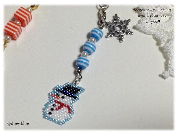 雪だるまのビーズストラップ キーホルダー ♪Hand-Made-Cafe♪ 通販