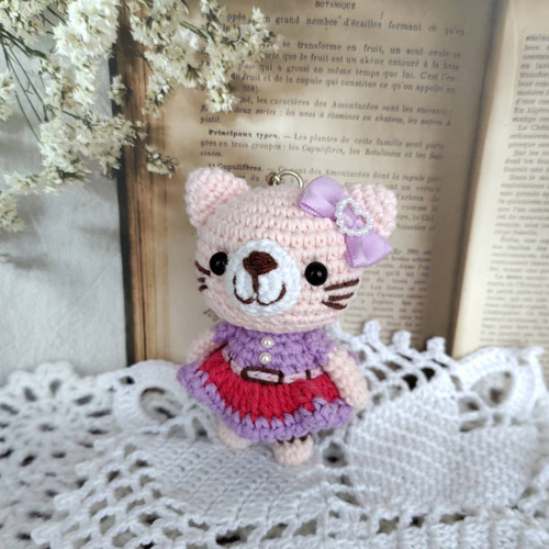 4．あみぐるみ☆cocoperi1984☆ねこ（ピンク） ピンク猫ちゃん＊編みぐるみキーホルダー＊ あみぐるみ nakamo 通販