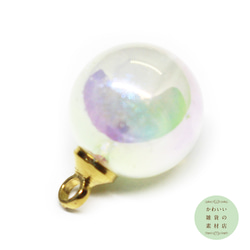 模造オーロラ（レインボー）パール（丸型/ラウンド）のチャーム（真鍮製ゴールドカラーループ付）4個セット #C-0382 2枚目の画像