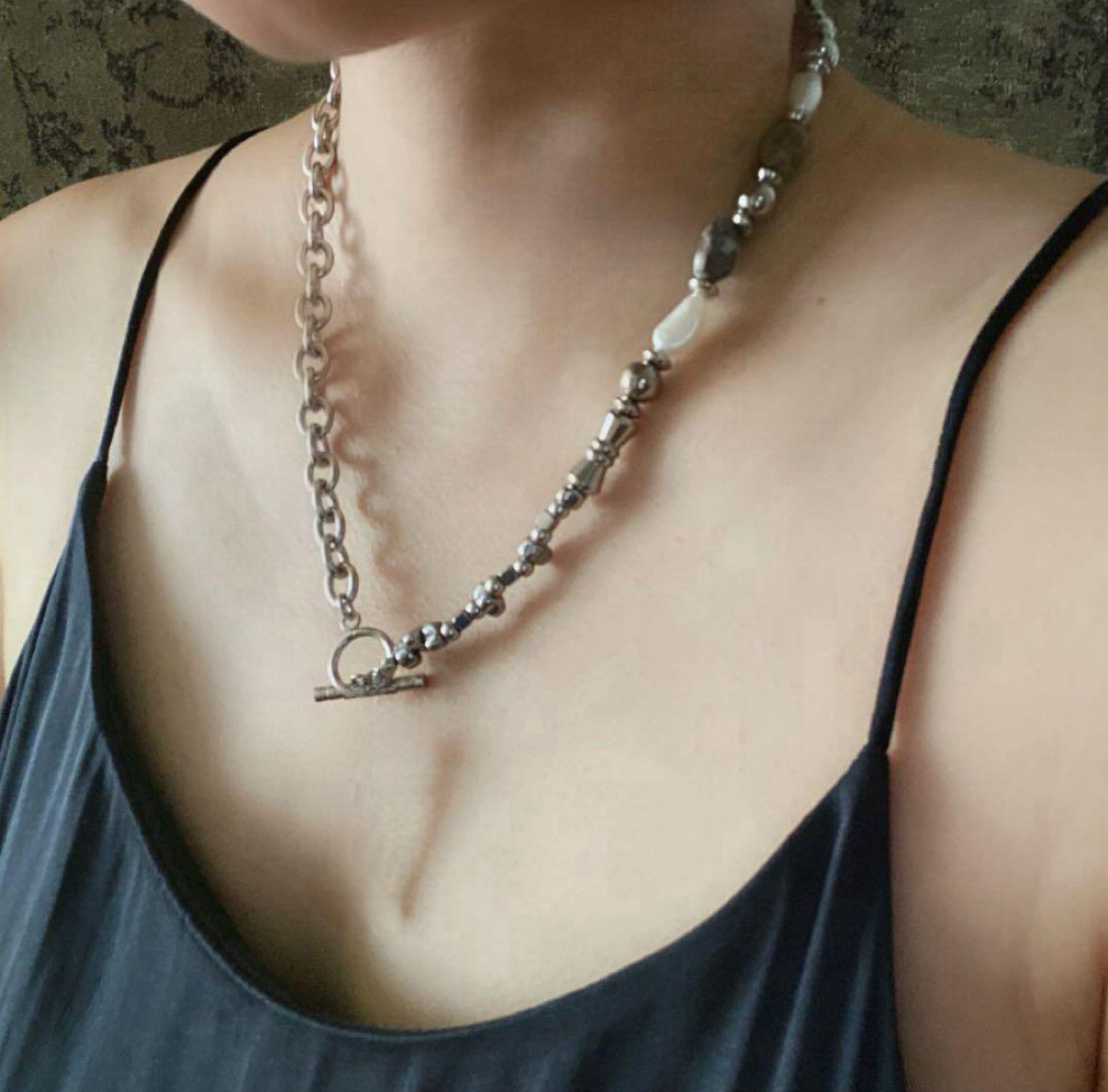 ターコイズ、チェーンネックレス、淡水パール、シルバー925