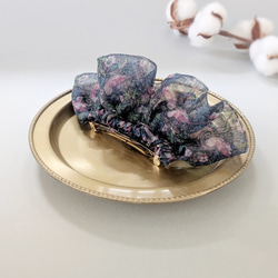 大人のためのシュシュ見えバレッタ　いちご泥棒♡オーガンジー　ウィリアムモリス　　秋　冬　 7枚目の画像