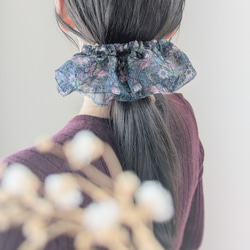 大人のためのシュシュ見えバレッタ　いちご泥棒♡オーガンジー　ウィリアムモリス　　秋　冬　 4枚目の画像