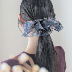 大人のためのシュシュ見えバレッタ　いちご泥棒♡オーガンジー　ウィリアムモリス　　秋　冬　 3枚目の画像