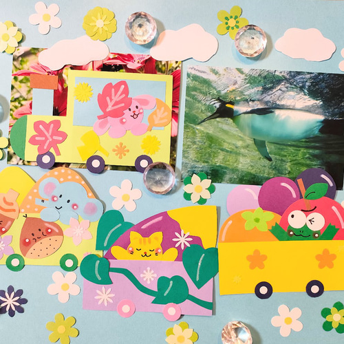 画用紙 秋 汽車 色紙 壁面 アルバム 飾り ～秋の汽車に乗って♪～ 猫