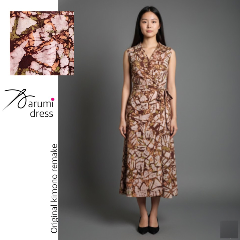 Original kimono remake 着物リメイク　ラップスタイル　イギリス襟　ノースリーブ　ワンピース