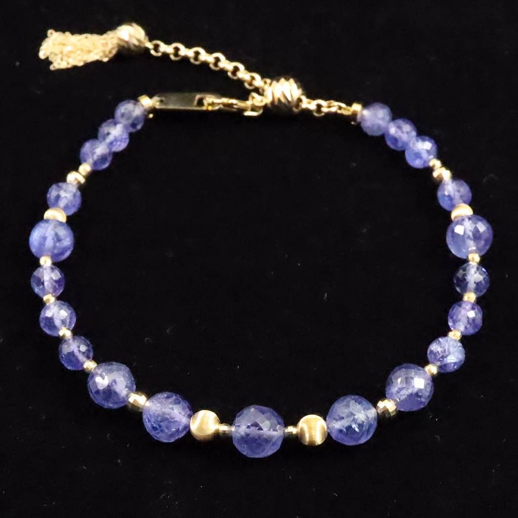 タンザナイト ファセットカットビーズ ブレスレット K18GY 7.9g #89701