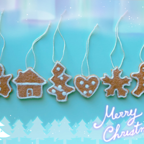 羊毛フェルト クリスマスオーナメント 北欧風クッキー(6個セット