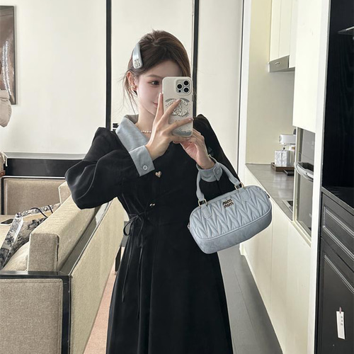 新品 大きいサイズ 3Lバイカラー ロングワンピース秋冬ブラウン A