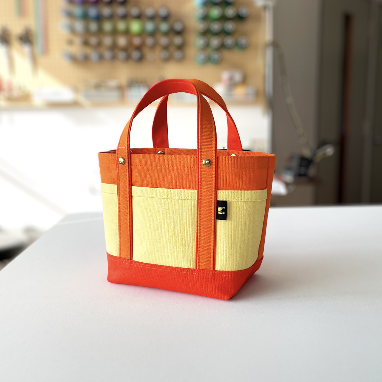 ★SALE★　帆布トートバッグS　オレンジ×スカーレット×バニラ