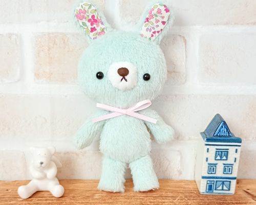 13cmうさぎのぬいぐるみ(水色・ピンク花柄) ぬいぐるみ Ricot 通販