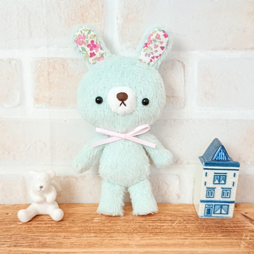 ぬい服 10~13cm おすわり うさぎ ミントグリーン にじぱぺっと おすわりぬい服 着ぐるみ うさぎ 10cm ミント おすわり