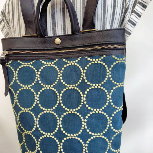 ミナペルホネンtambourineタンバリンDグリーン×クリーム/牛革A4トート