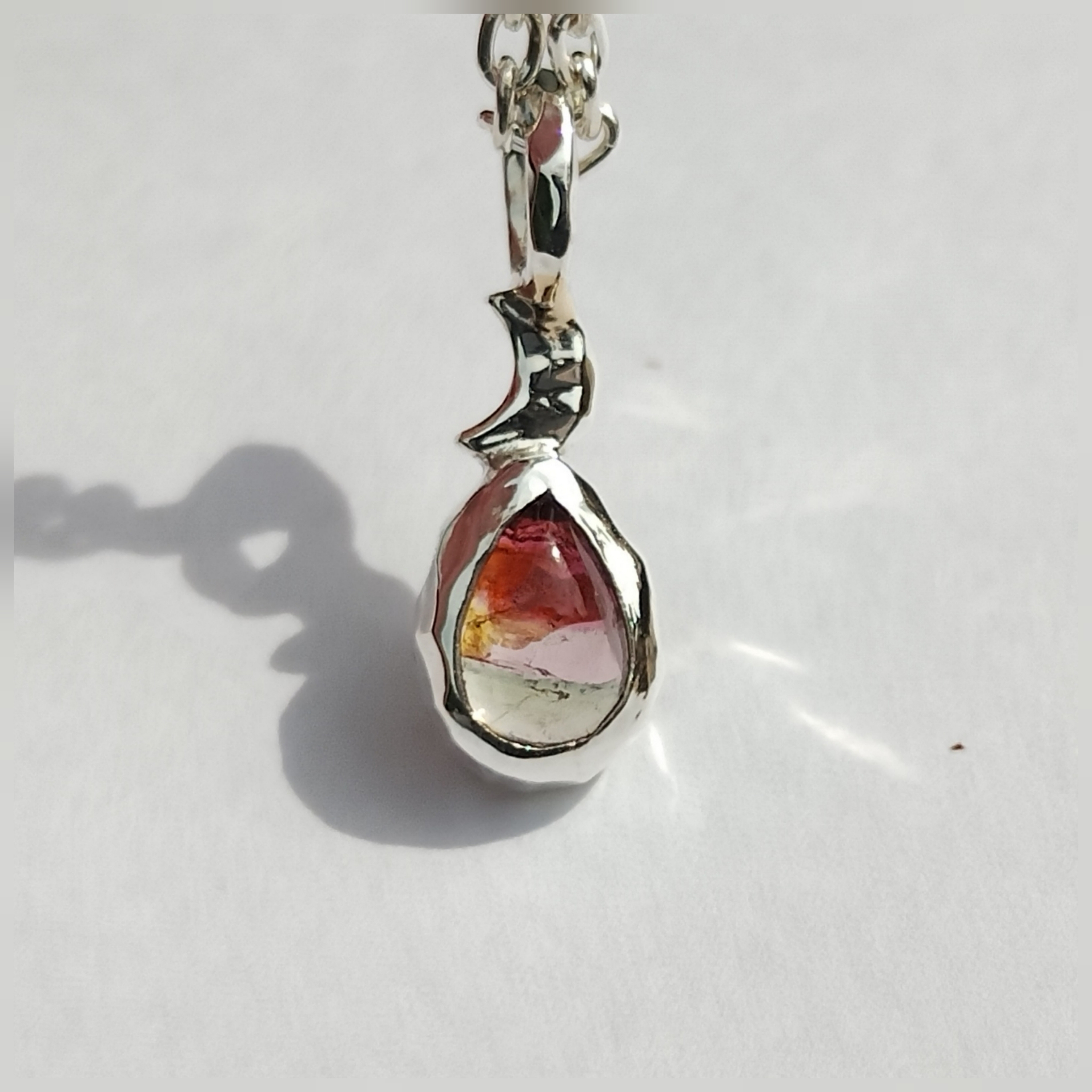 バイカラートルマリン×三日月の銀細工ネックレス