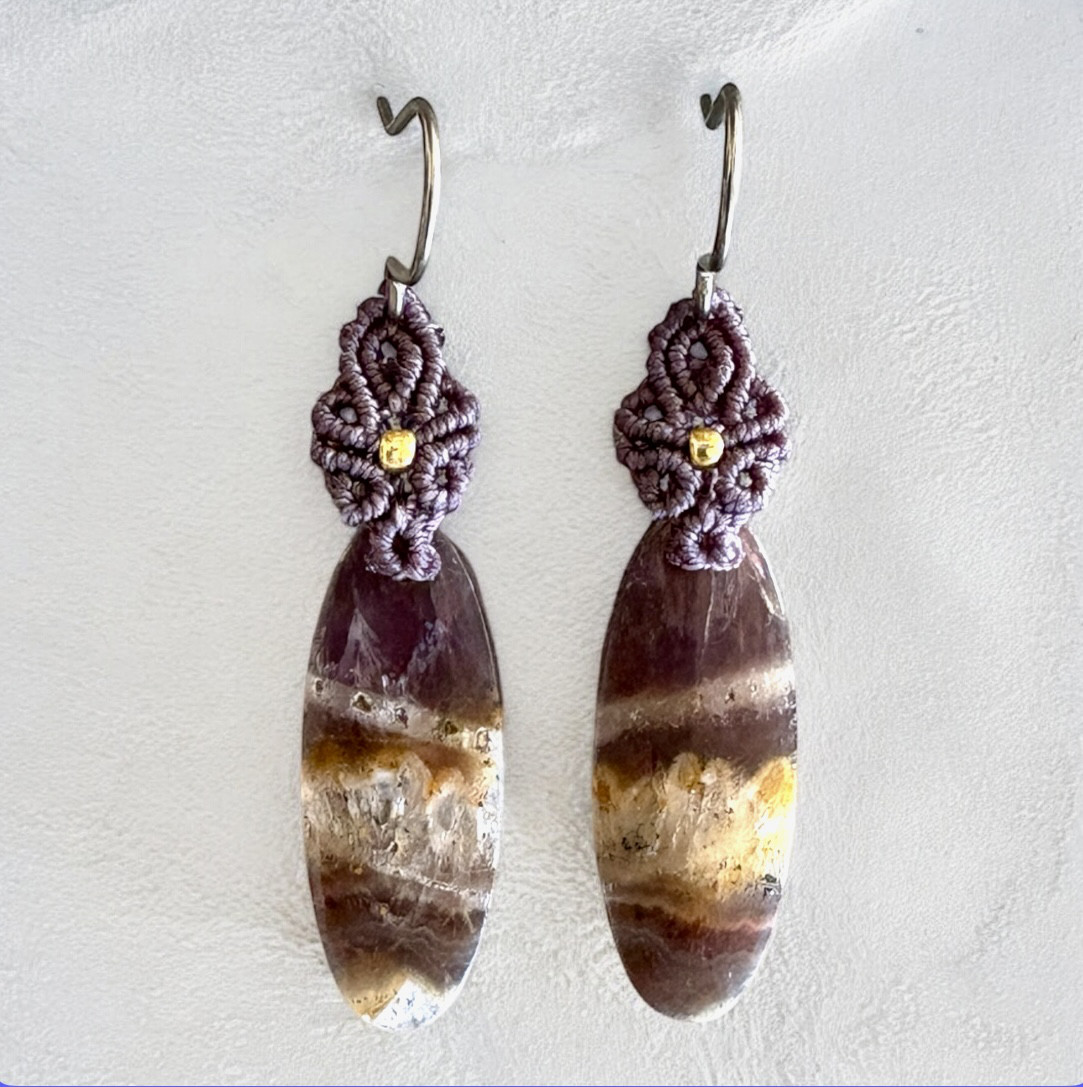 マクラメピアス｜ユニークアメジスト｜スモーキーバイオレット