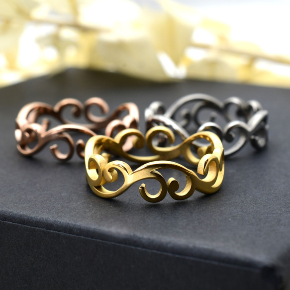 サージカルステンレス製＊アラベスク風カットアウトリング（3色展開）金属アレルギー対応 3枚目の画像