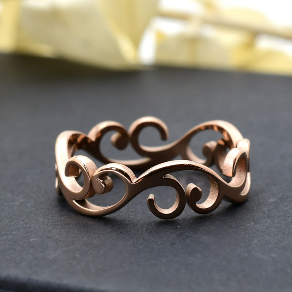 サージカルステンレス製＊アラベスク風カットアウトリング（3色展開）金属アレルギー対応 5枚目の画像