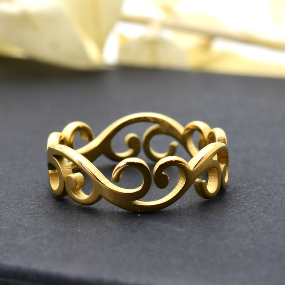 サージカルステンレス製＊アラベスク風カットアウトリング（3色展開）金属アレルギー対応 6枚目の画像