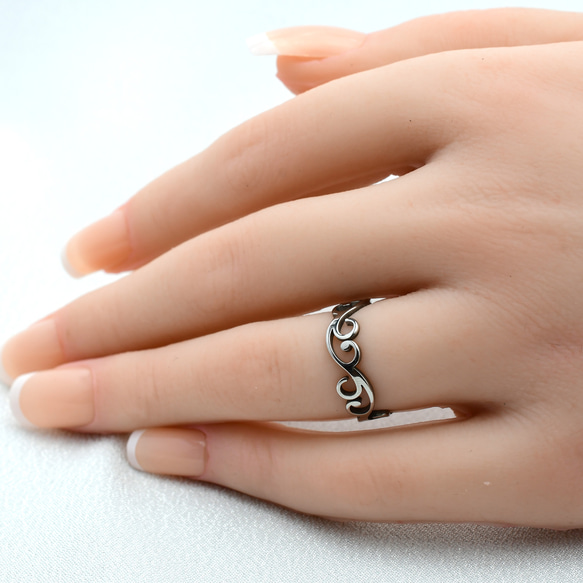 サージカルステンレス製＊アラベスク風カットアウトリング（3色展開）金属アレルギー対応 7枚目の画像