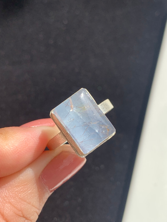 ペリドットインブルーカルサイト×ルチルクォーツ ダブレット ストーン リング59 ペリドットインブルーカルサイト×ルチルクォーツ ダブレット ストーン