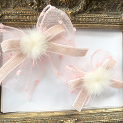 【選べる42色】ふんわりリボン♡お揃いセット レトロ クリーム/オレンジ 幾何学模様 被らない 個性的 ポップ