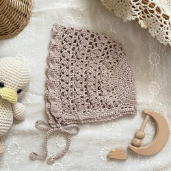 .* baby bonnet .* コットン100% 新生児　ベビー　ボンネット　帽子　simple 退院着 1枚目の画像