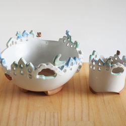 猫と梟の棲む月夜の街 2段鉢　P・Mh2　　(植物なし） 10枚目の画像