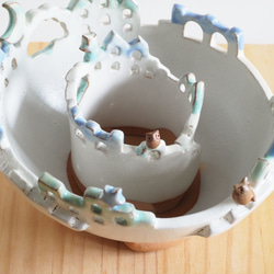 猫と梟の棲む月夜の街 2段鉢　P・Mh2　　(植物なし） 5枚目の画像