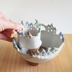 猫と梟の棲む月夜の街 2段鉢　P・Mh2　　(植物なし） 3枚目の画像