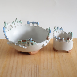 猫と梟の棲む月夜の街 2段鉢　P・Mh2　　(植物なし） 11枚目の画像