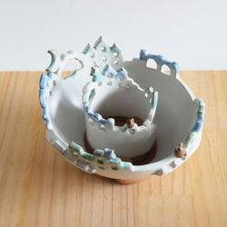 猫と梟の棲む月夜の街 2段鉢　P・Mh2　　(植物なし） 4枚目の画像