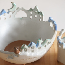 猫と梟の棲む月夜の街 2段鉢　P・Mh2　　(植物なし） 8枚目の画像