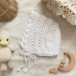 .* baby bonnet .* コットン100% 新生児　ベビー　ボンネット　帽子　simple 退院着 1枚目の画像