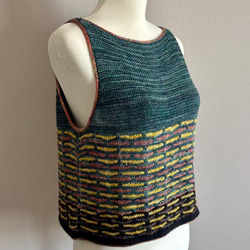 手編み ノースリーブセーター ウール&アルパカ毛糸使用(グリーン) 1枚目の画像