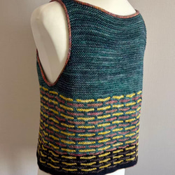 手編み ノースリーブセーター ウール&アルパカ毛糸使用(グリーン) 6枚目の画像