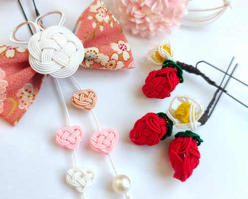 七五三 髪飾り 3歳 水引 うさぎ 苺 いちご リボン ハート ヘアクリップ