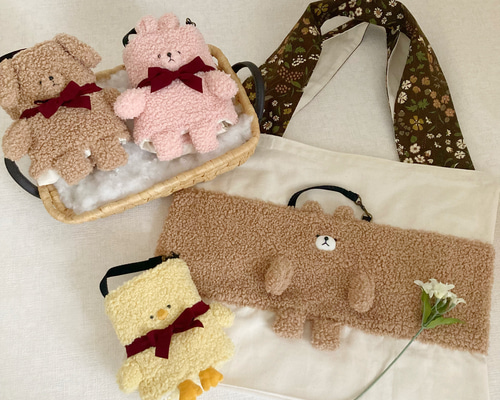 ぬいぐるみみたいなエコバッグ 小花 くま うさぎ ひよこ いぬ しばいぬ