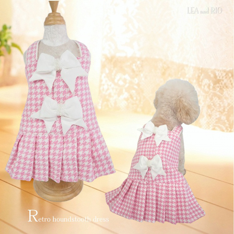 ワンピース ワンピ ドレス リボン 千鳥格子 ノースリーブ ピンク 犬 猫 服 犬服 猫服 ドックウェア P524
