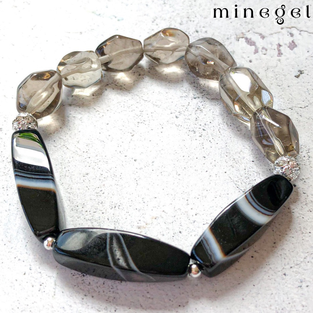 ⭐お守りに⭐️ストライプオニキスとスモーキークォーツのブレスレット♪ ✨  ｜minegel 天然石 ブレスレット