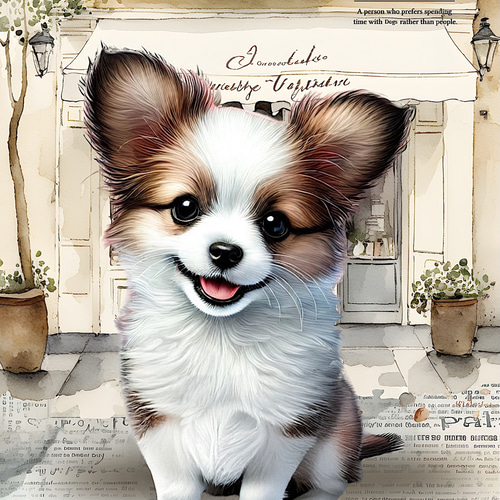 オリジナル 生地 ブロックデザイン パネル生地 犬 犬柄 パピヨン
