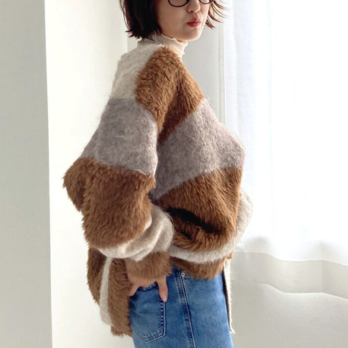 再入荷】極上柔らかニットカーディガン Vネック シャギーニット