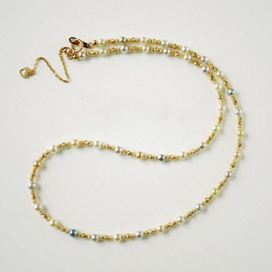 【Lumina】3.5-4mm 日本製ベビーアコヤ天然海水真珠ブレスレット/ネックレス 18Kゴールドパジャマチェーンデザイン