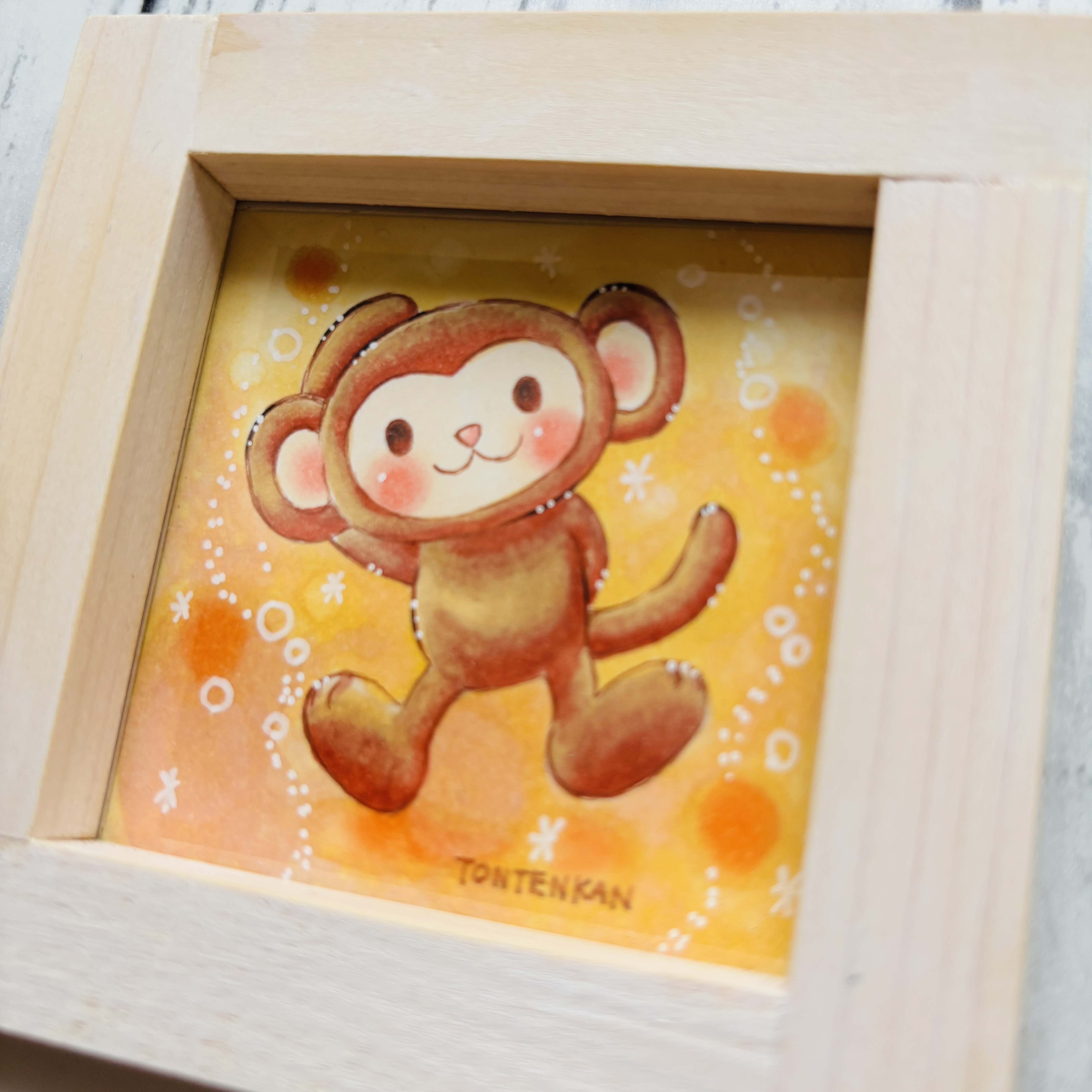 【手作り額付き原画】カラフル十二支さる no.10033