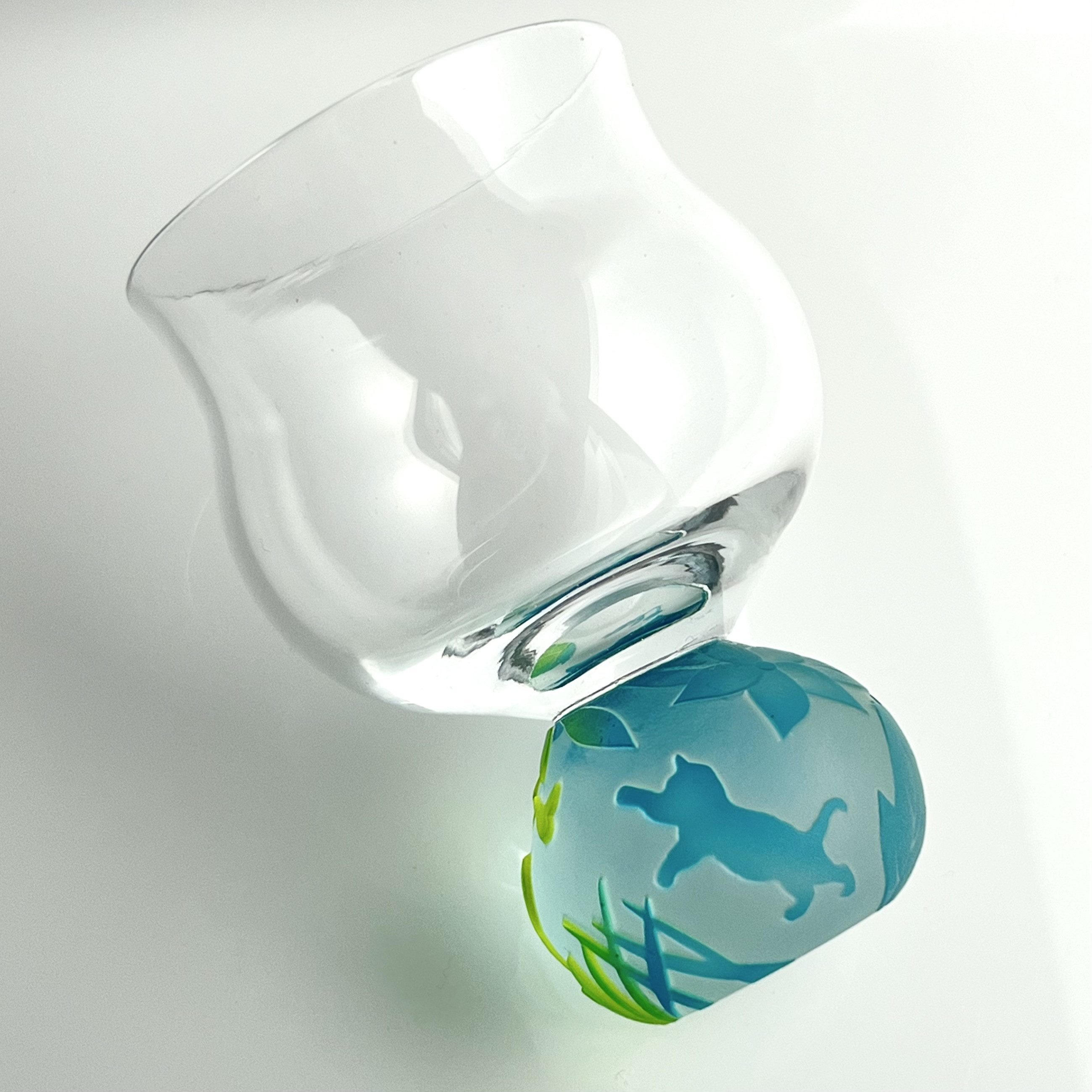 「野花のグラス」～子猫バージョン～　blue&green【ギフトにおすすめ】 普段使いできるアートグラス 12/13