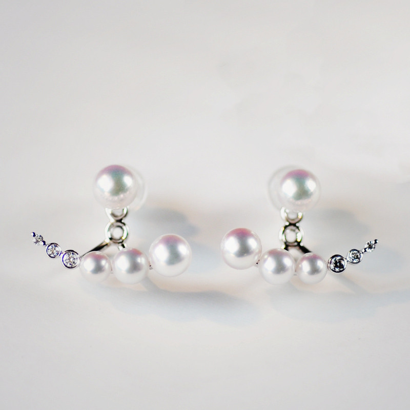 【ルミナ】4～6mmの日本製アコヤ天然海水真珠ピアス、18Kホワイトゴールドダイヤモンドセットスタッドピアス、注目のシリーズ、ス