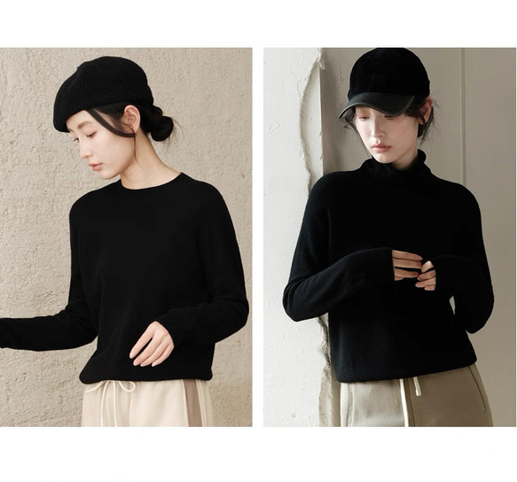 6色 極上の手触り カシミヤ混メリノウール オールガーメント　タートルネックプルオーバー・ニット【春秋冬】 13枚目の画像