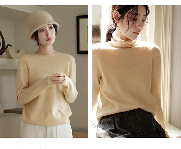 6色 極上の手触り カシミヤ混メリノウール オールガーメント　タートルネックプルオーバー・ニット【春秋冬】 11枚目の画像