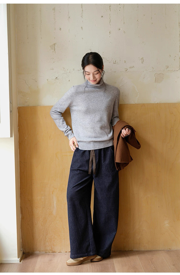 6色 極上の手触り カシミヤ混メリノウール オールガーメント　タートルネックプルオーバー・ニット【春秋冬】 17枚目の画像