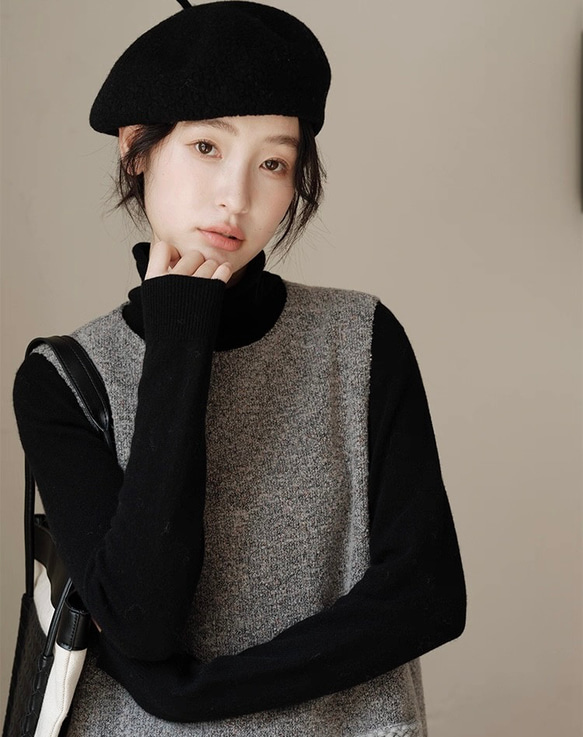 6色 極上の手触り カシミヤ混メリノウール オールガーメント　タートルネックプルオーバー・ニット【春秋冬】 3枚目の画像