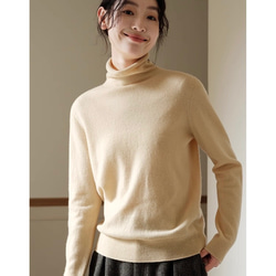 6色 極上の手触り カシミヤ混メリノウール オールガーメント　タートルネックプルオーバー・ニット【春秋冬】 2枚目の画像